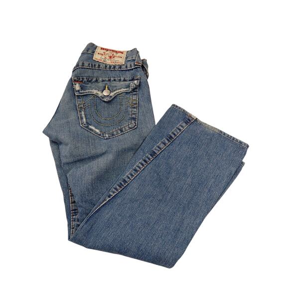 VTG Y2K True Religion Joey 29x29 Flared Bootcut Pocket Flap Distressed Jeans 00s - Picture 1 of 10